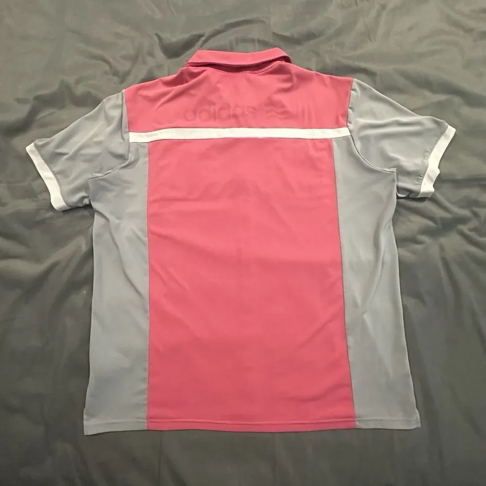 Adidas Golf Shirt Men's XL Colorblock Polo Pink Logo Patch Performance Stripe